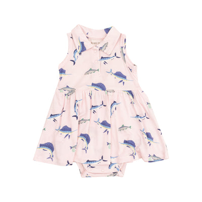 Polo Collar Bodysuit Dress - Deep Sea Fishing Pink