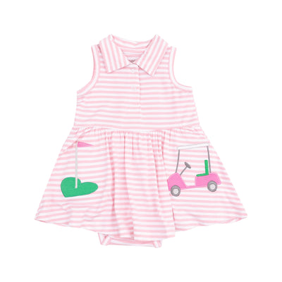 Polo Collar Bodysuit Dress with Applique - Golf Pink Mini Gingham-Angel Dear