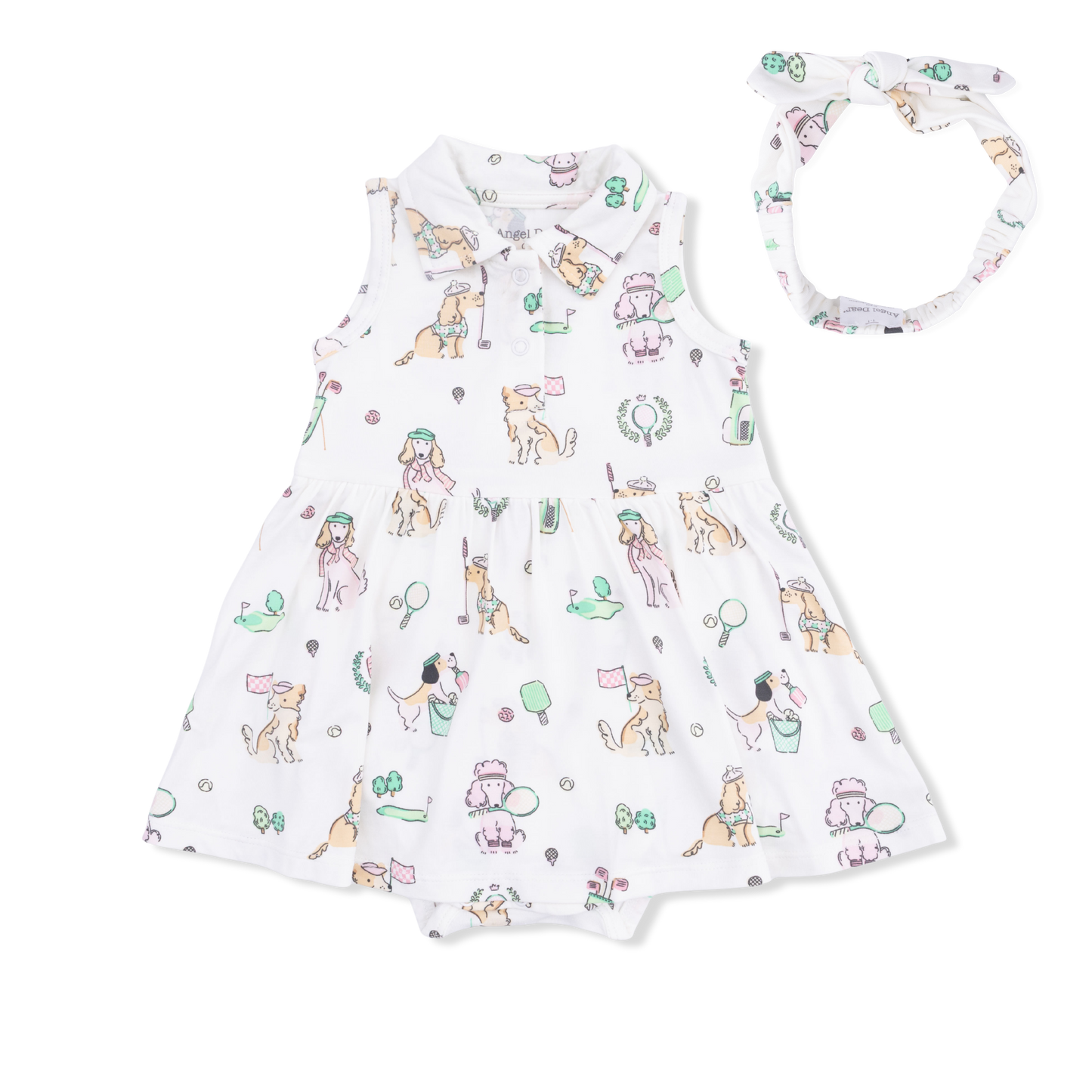 Country Club Dogs Pink - Polo Tennis Dress & Headband-Angel Dear