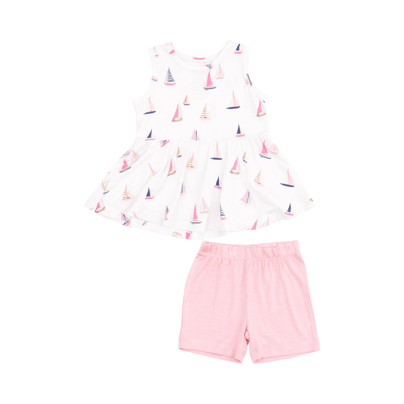 Peplum Tank Top and Bike Short - Sailboats Pink