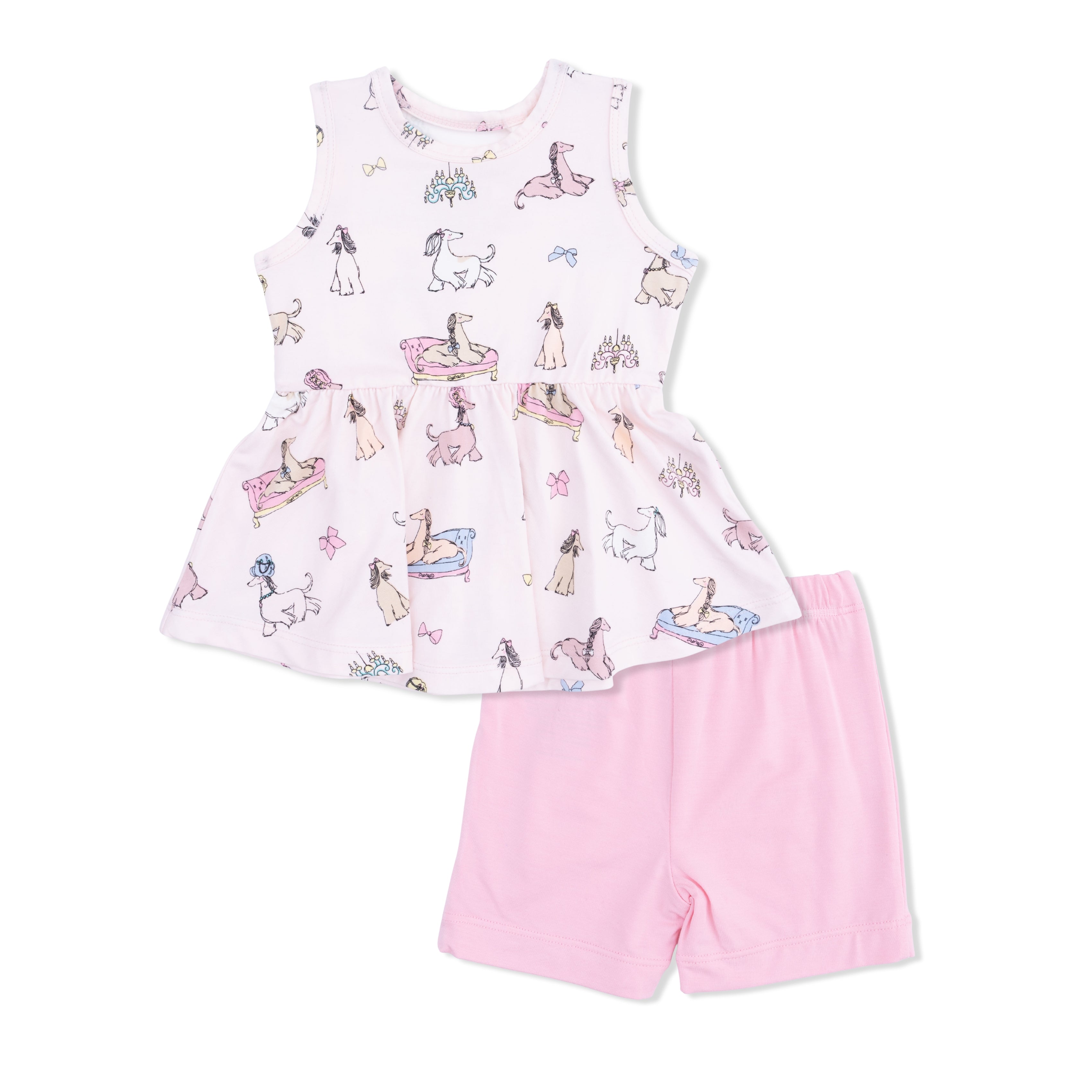 Fancy Hounds with Bows - Peplum Tank Top and Bike Short-Angel Dear