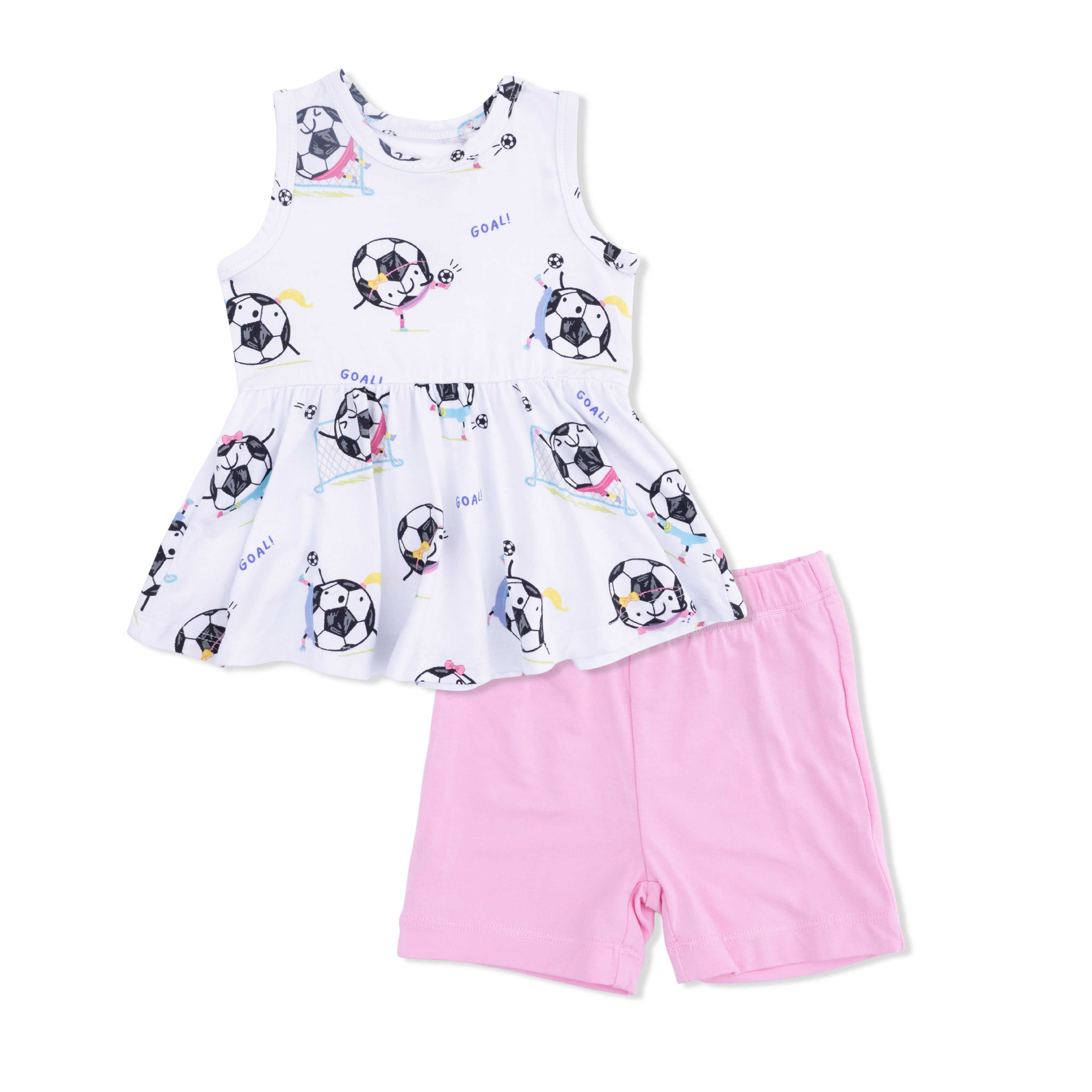 Soccer Balls Playing Soccer Pink - Peplum Tank Top and Bike Short-Angel Dear