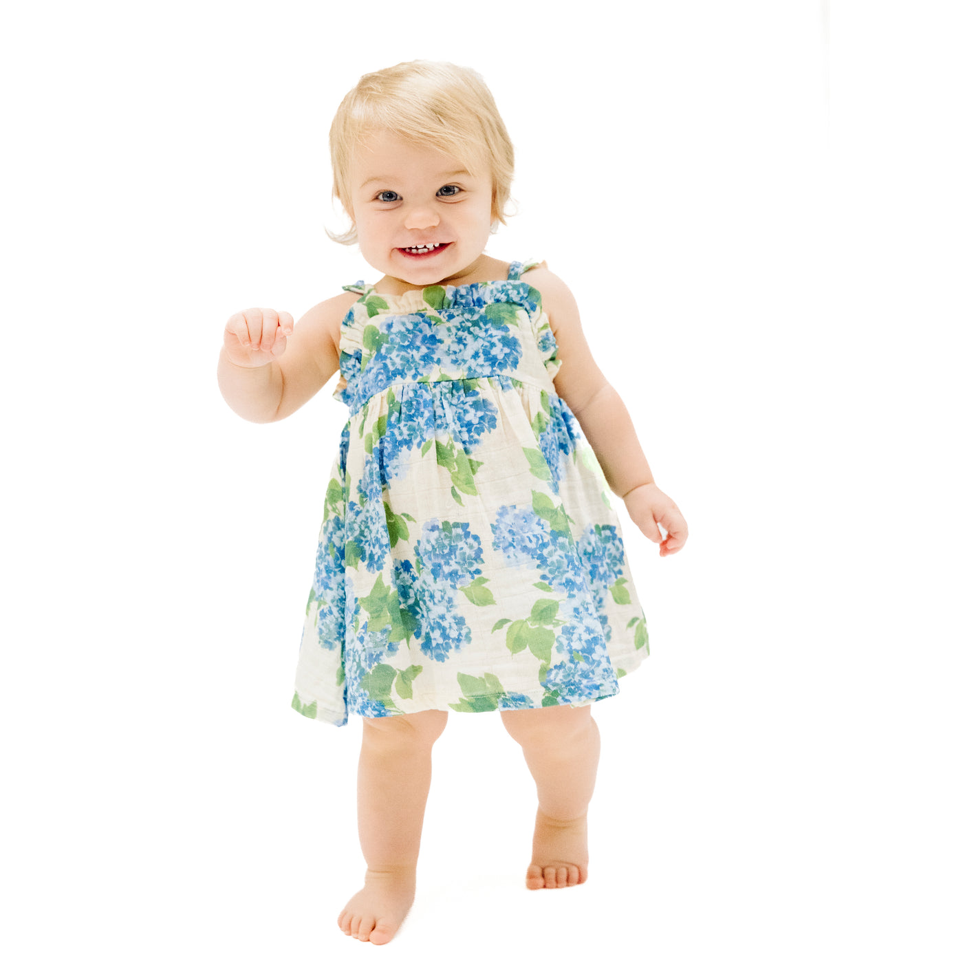 Paperbag Ruffle Sundress with Diaper Cover - Watercolor Hydrangeas