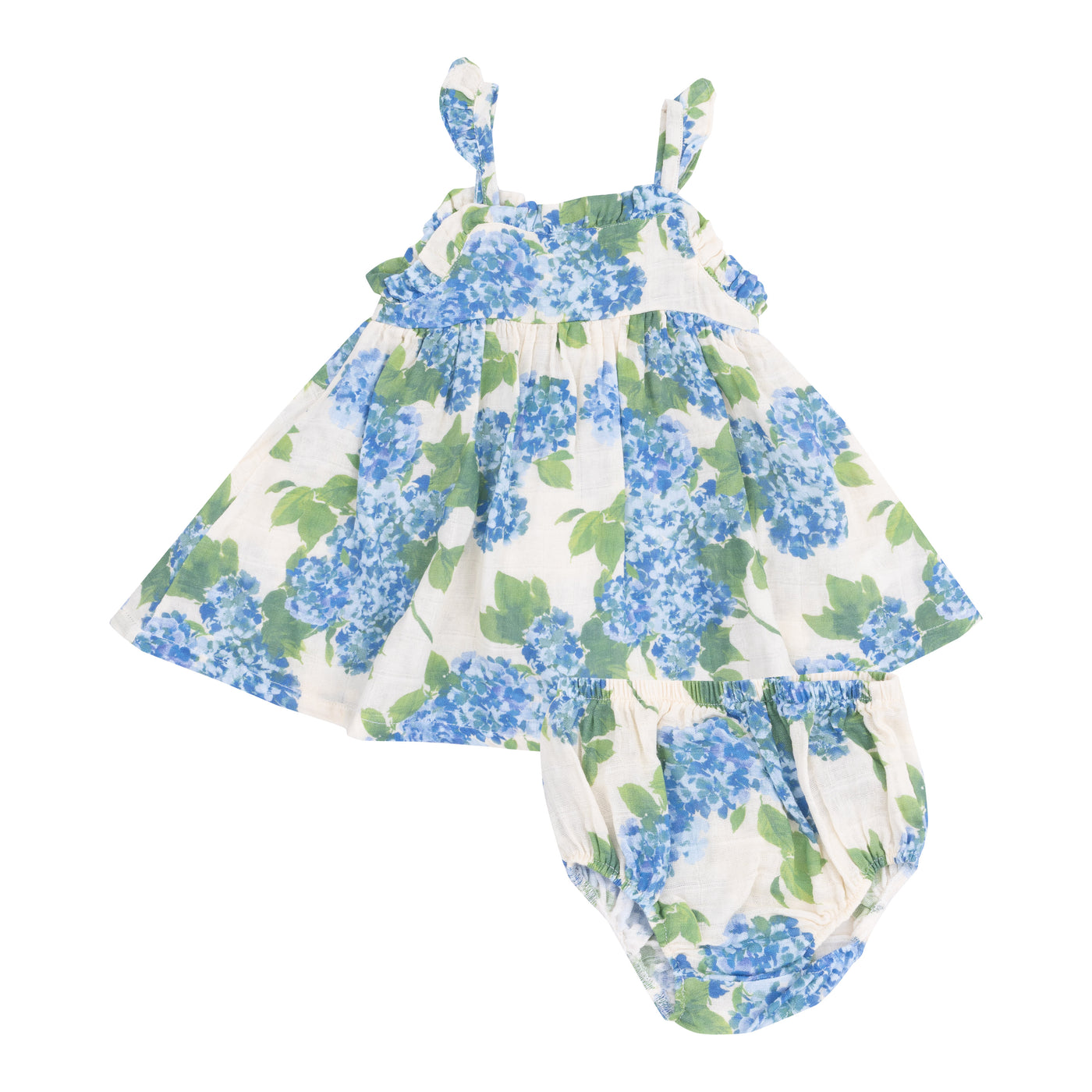 Paperbag Ruffle Sundress with Diaper Cover - Watercolor Hydrangeas