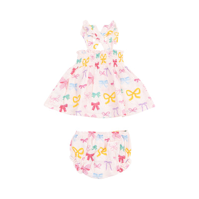 Ruffle Strap Smocked Top and Diaper Cover- Colorful Bows