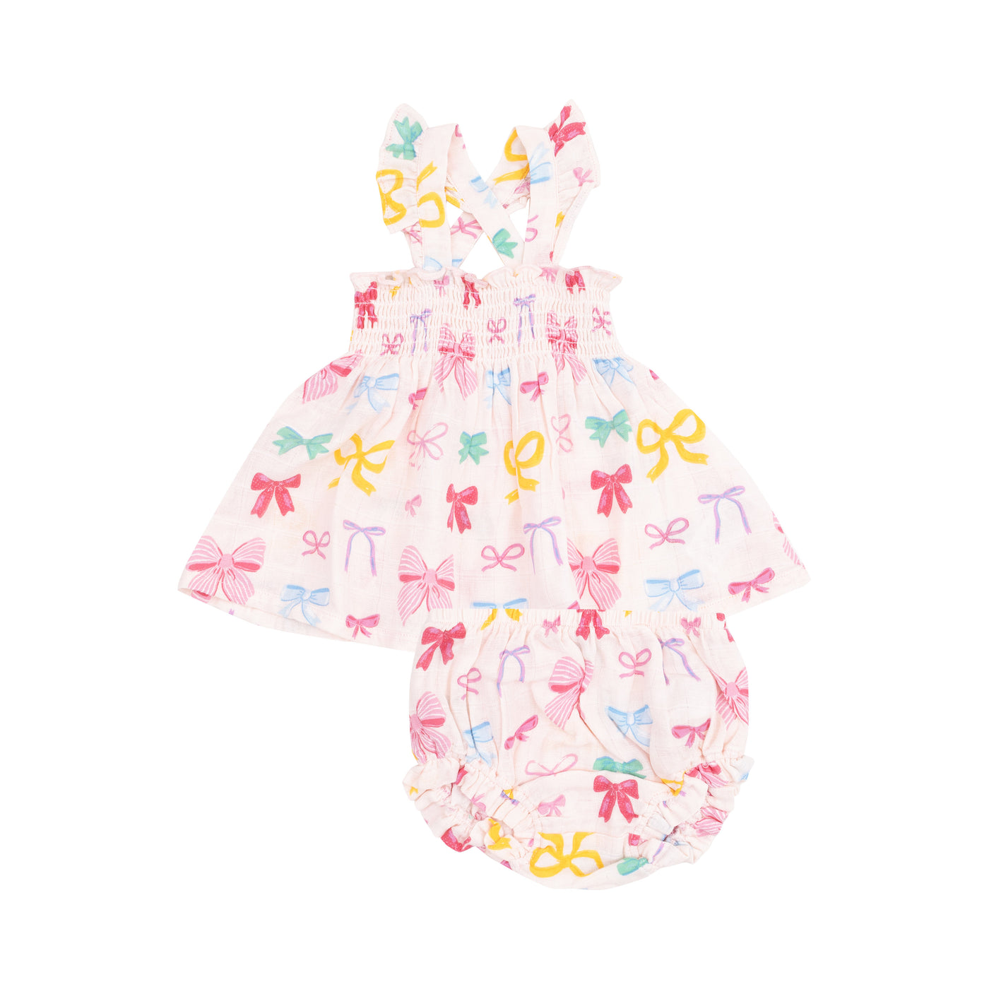 Ruffle Strap Smocked Top and Diaper Cover- Colorful Bows