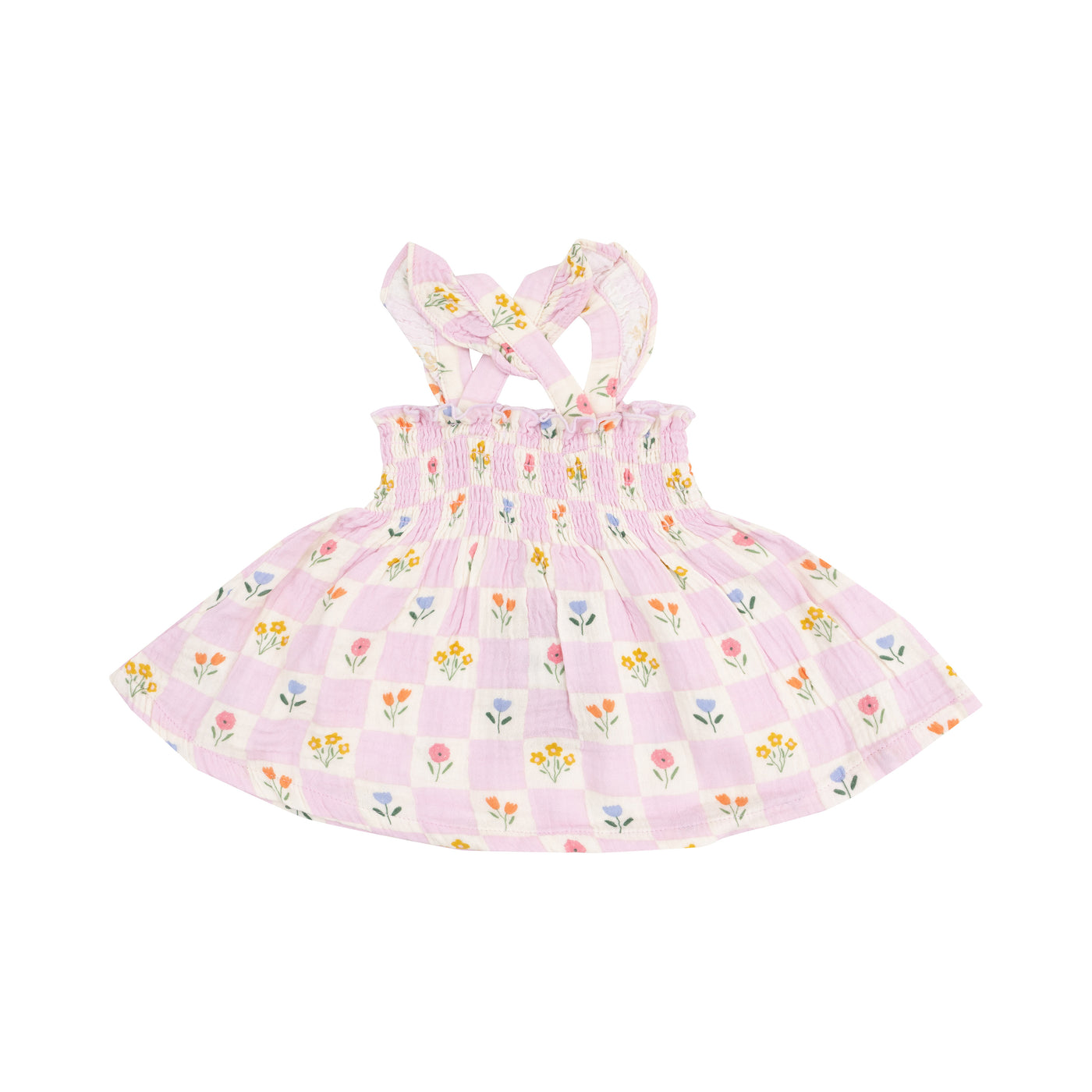 Ruffle Strap Smocked Top and Diaper Cover - Floral Check