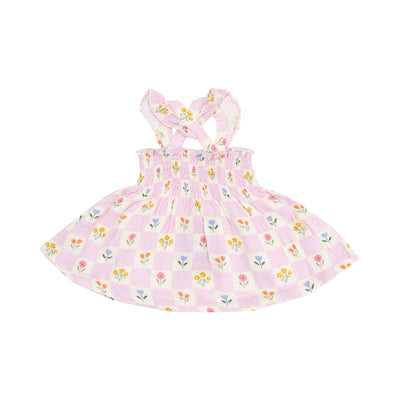 Ruffle Strap Smocked Top and Diaper Cover - Floral Check