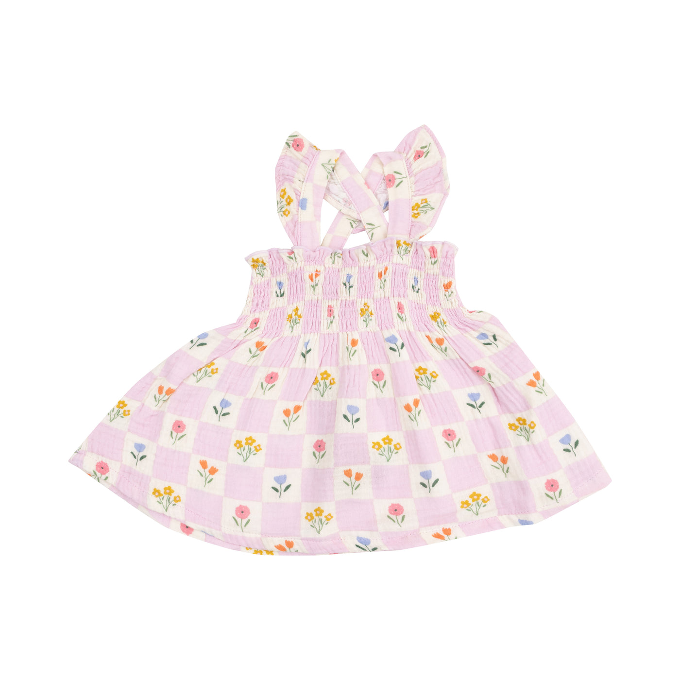 Ruffle Strap Smocked Top and Diaper Cover - Floral Check