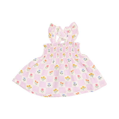 Ruffle Strap Smocked Top and Diaper Cover - Floral Check