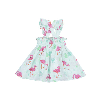 Ruffle Strap Smocked Top and Diaper Cover - Flamingos