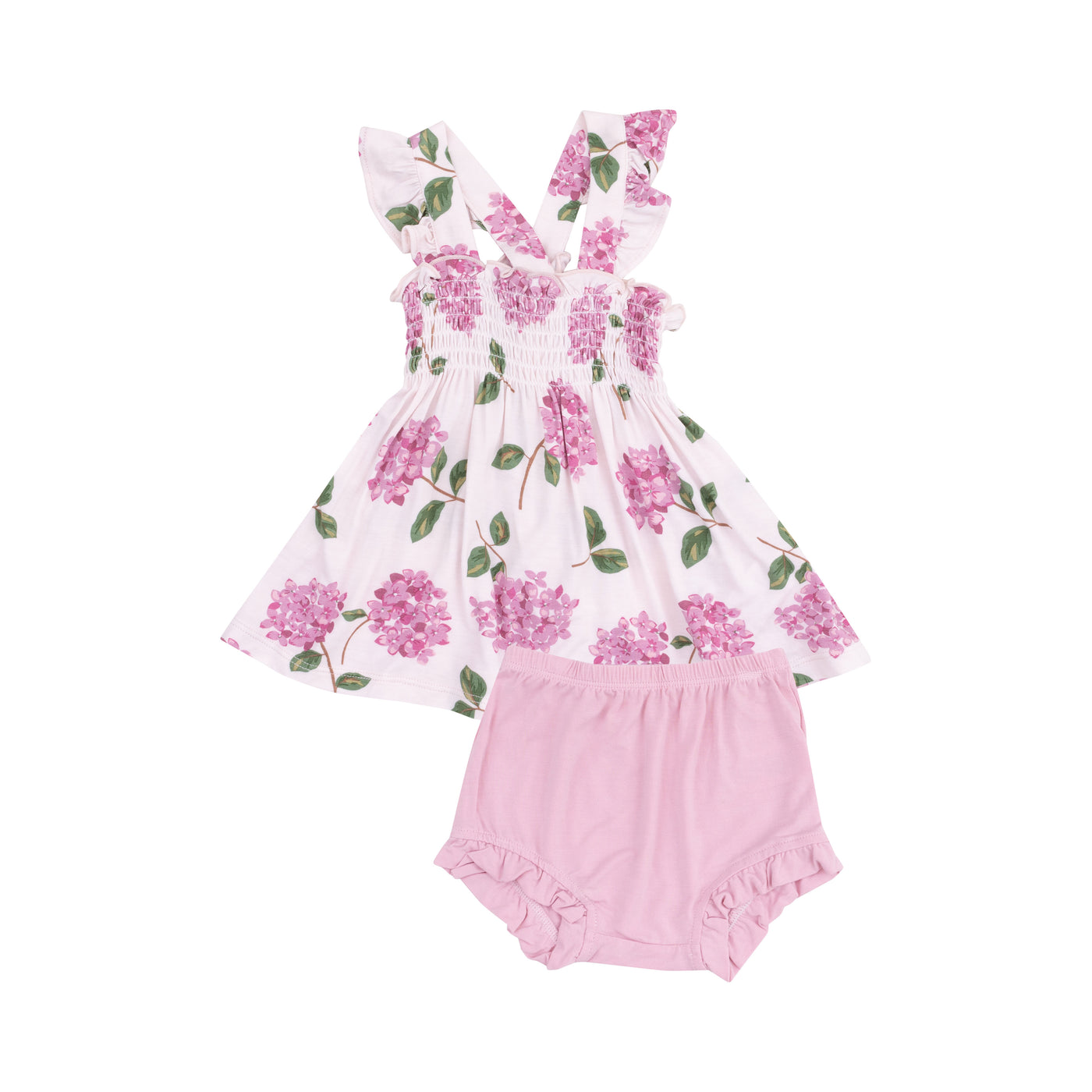 Ruffle Strap Smocked Top and Diaper Cover - Hydrangeas