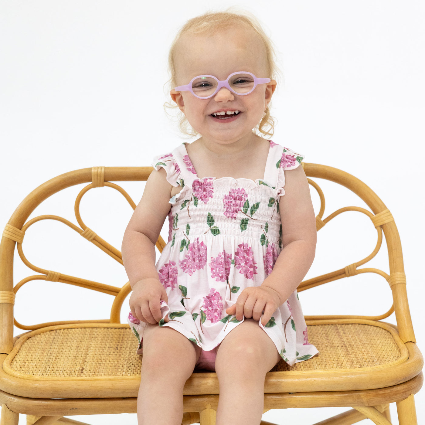 Ruffle Strap Smocked Top and Diaper Cover - Hydrangeas