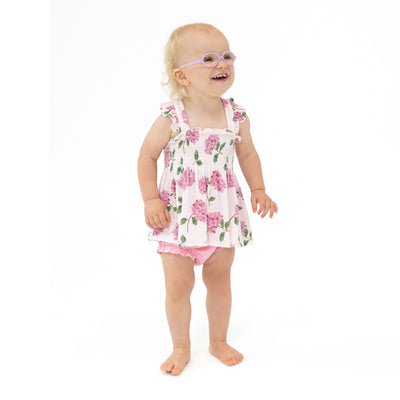 Ruffle Strap Smocked Top and Diaper Cover - Hydrangeas