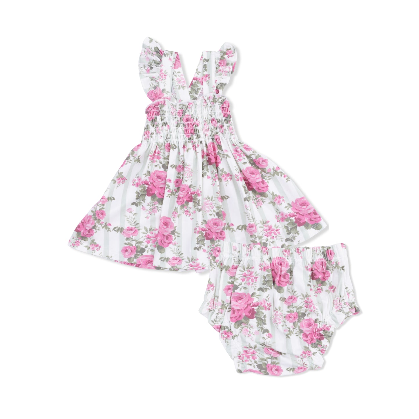 Cabbage Rose Stripe - Smocked Top with Bloomer-Angel Dear