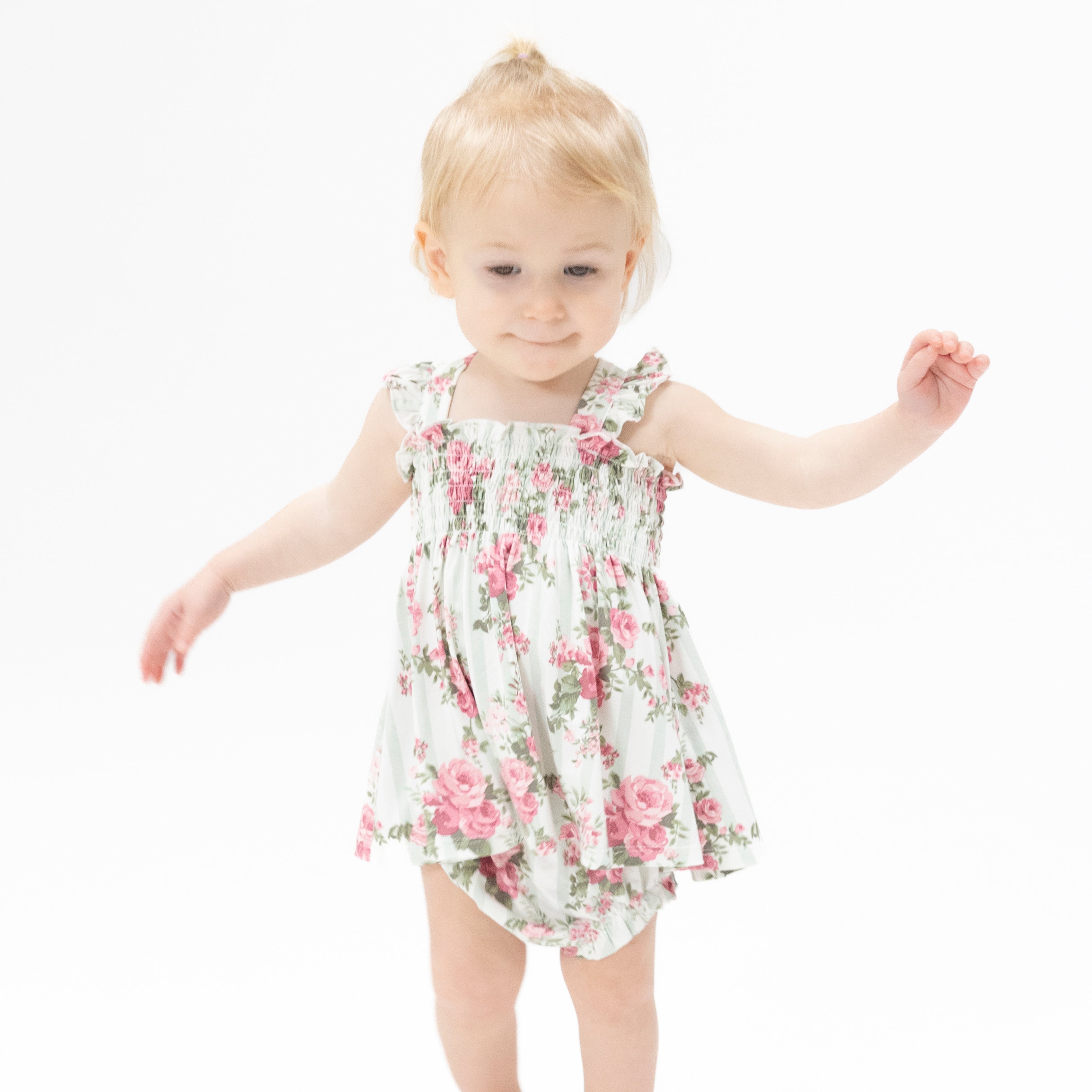 Cabbage Rose Stripe - Smocked Top with Bloomer-Angel Dear