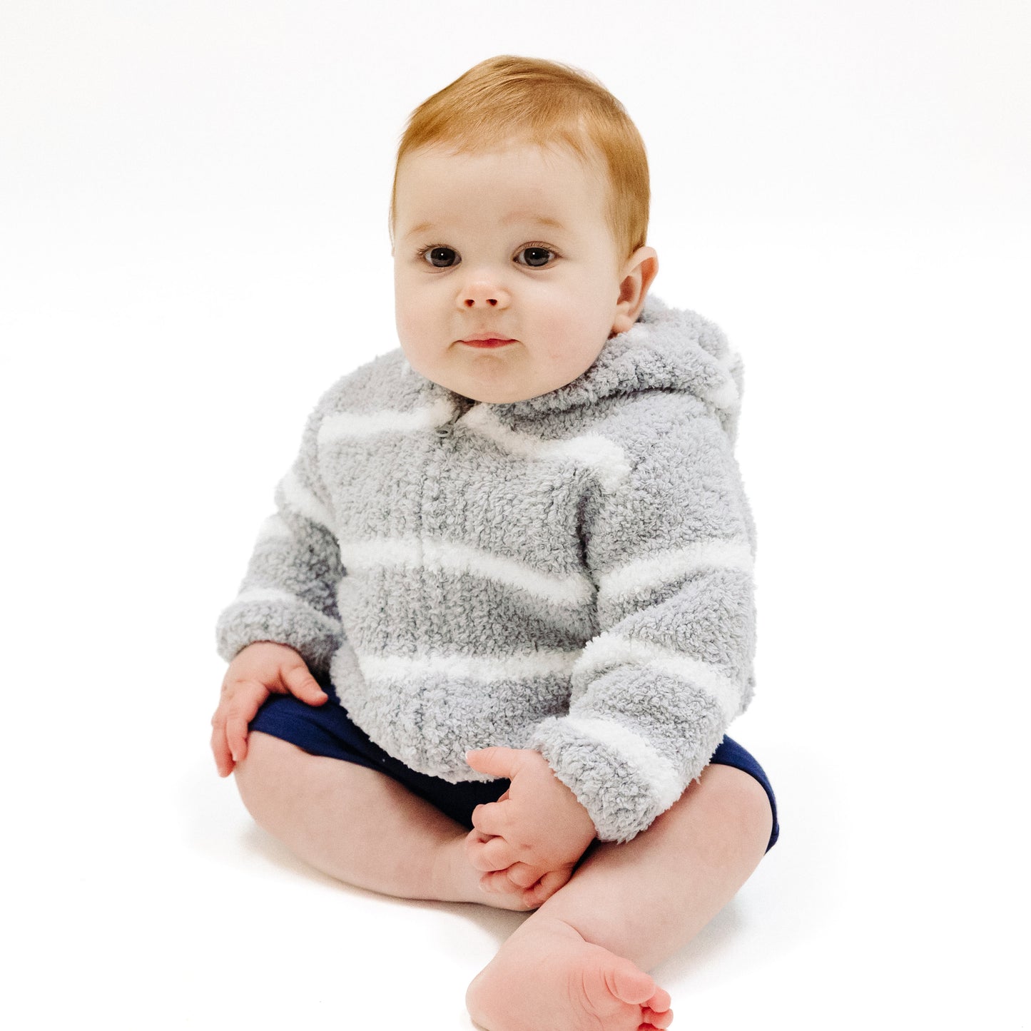 Chenille Hoodie - Grey & Ivory Stripe-Angel Dear