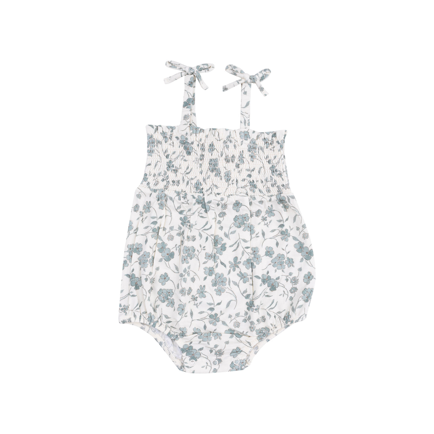 Tie Strap Smocked Bubble - Baby's Breathe Floral