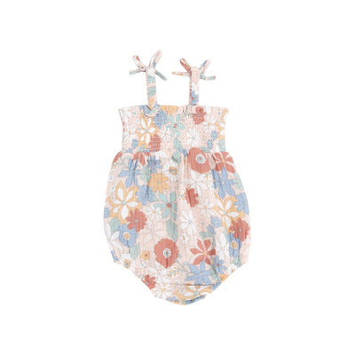 Tie Strap Smocked Bubble - Tropical Retro Floral