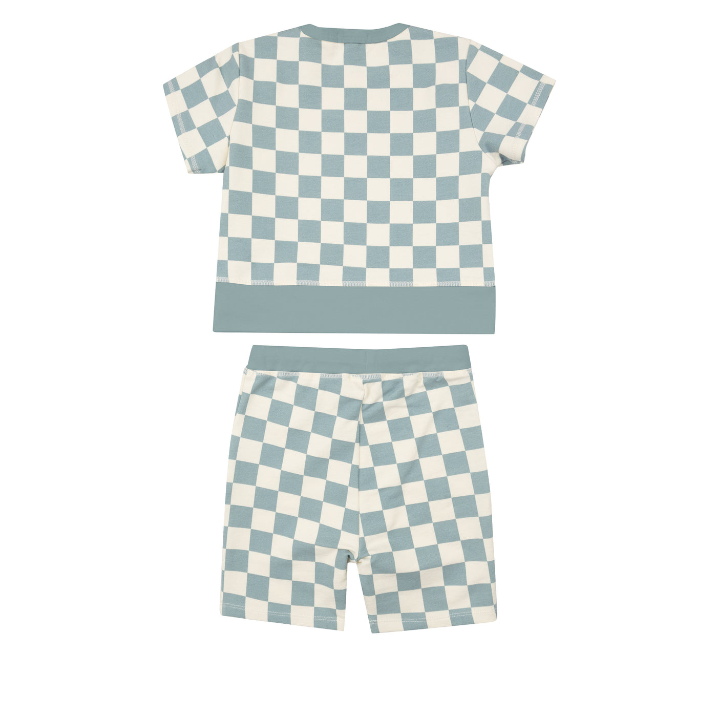 French Terry Crew Neck + Everyday Short Set - Checkerboard Gray Mist-Angel Dear