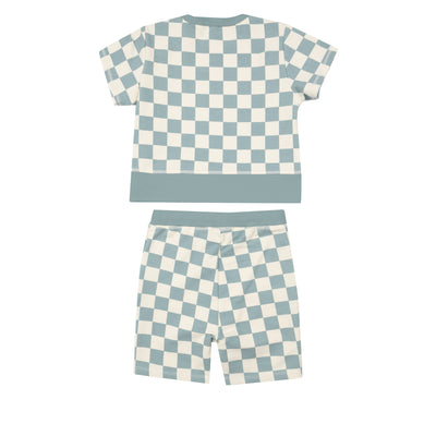 French Terry Crew Neck + Everyday Short Set - Checkerboard Gray Mist-Angel Dear