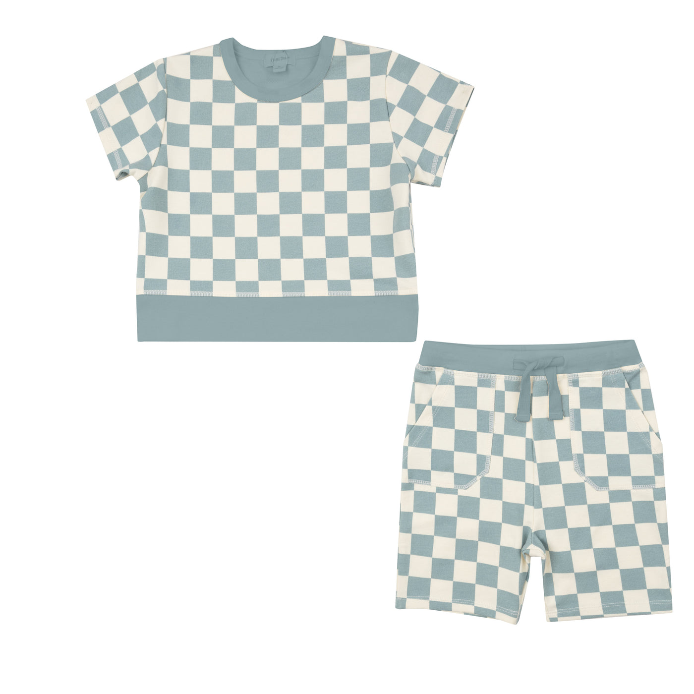 French Terry Crew Neck + Everyday Short Set - Checkerboard Gray Mist-Angel Dear