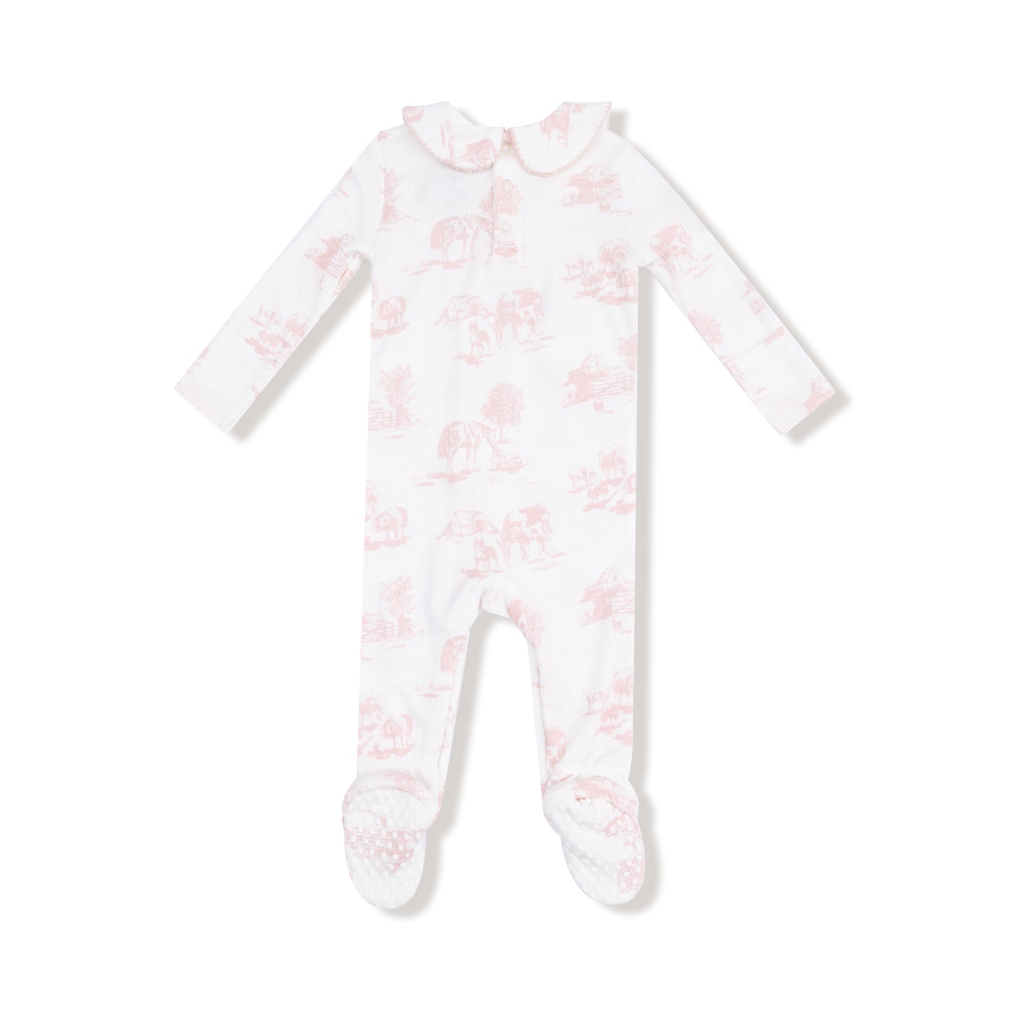 Peter Pan 2 Way Zipper Footie in our  Farm Toile - Pink print from Angel Dear