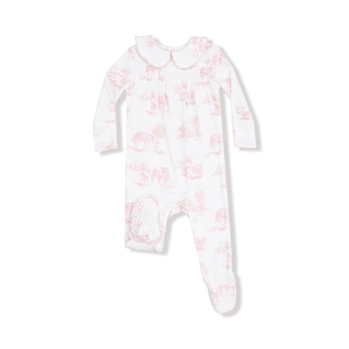 Peter Pan 2 Way Zipper Footie in our  Farm Toile - Pink print from Angel Dear
