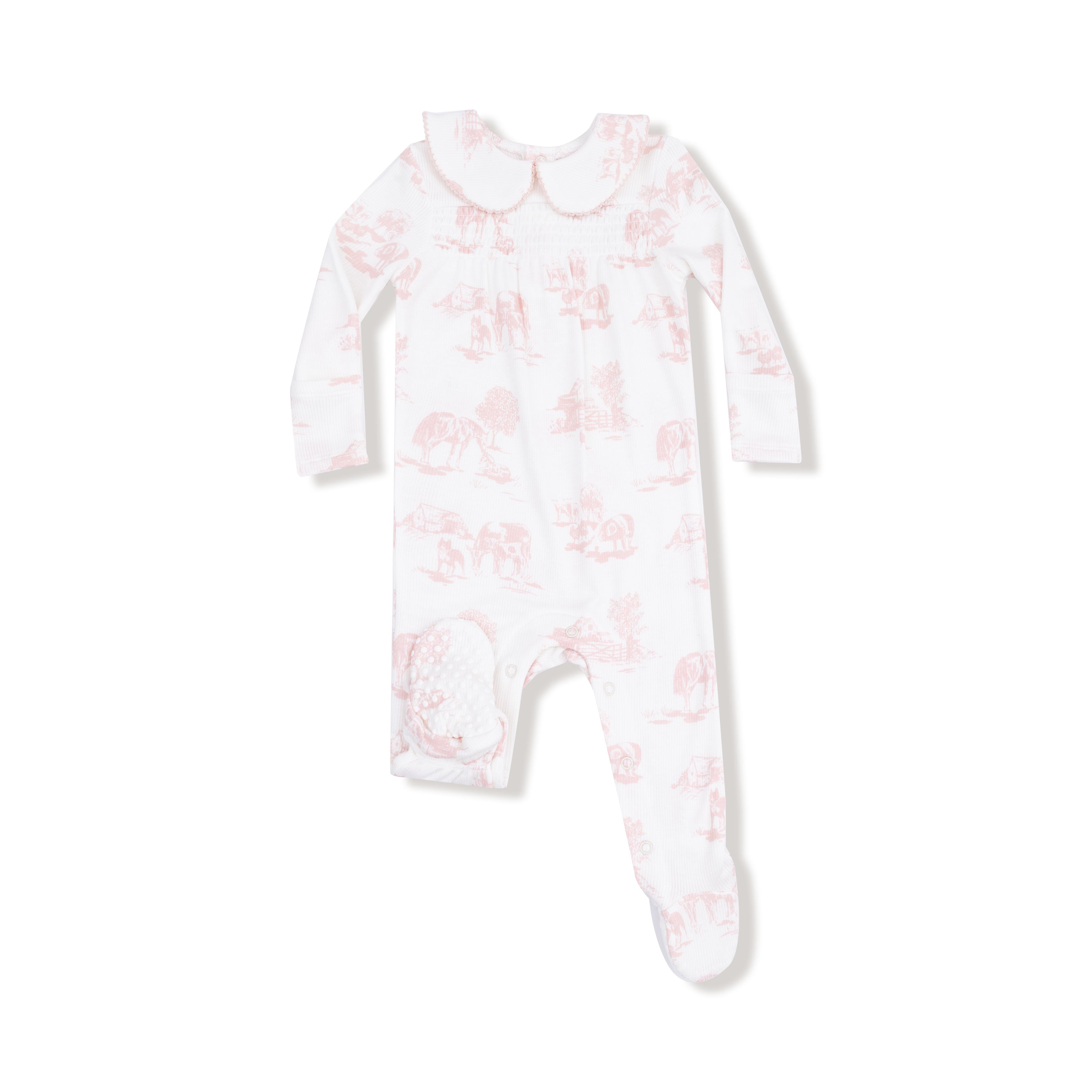 Peter Pan 2 Way Zipper Footie in our  Farm Toile - Pink print from Angel Dear