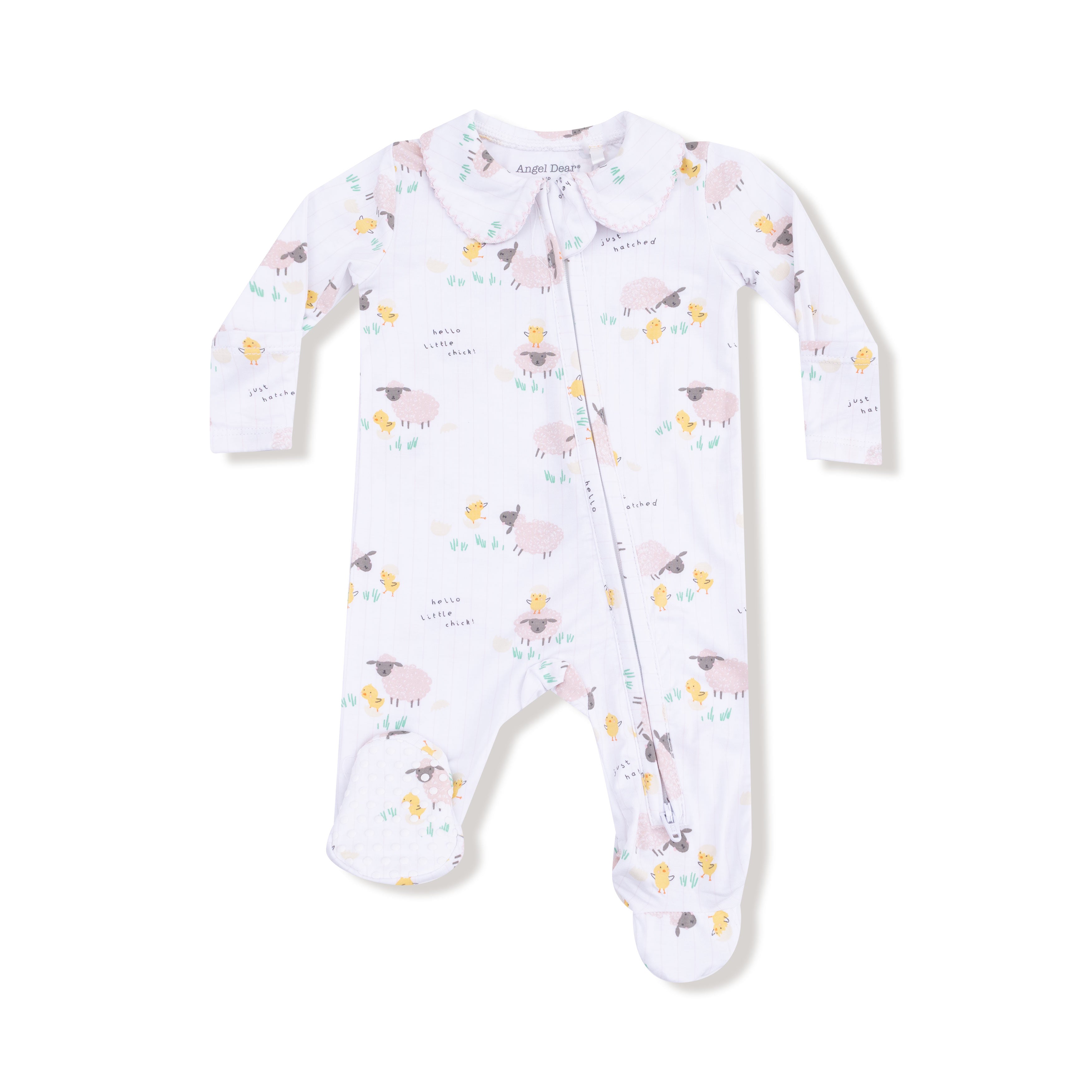 Peter Pan 2 Way Zipper Footie in our  Just Hatched - Pink print from Angel Dear