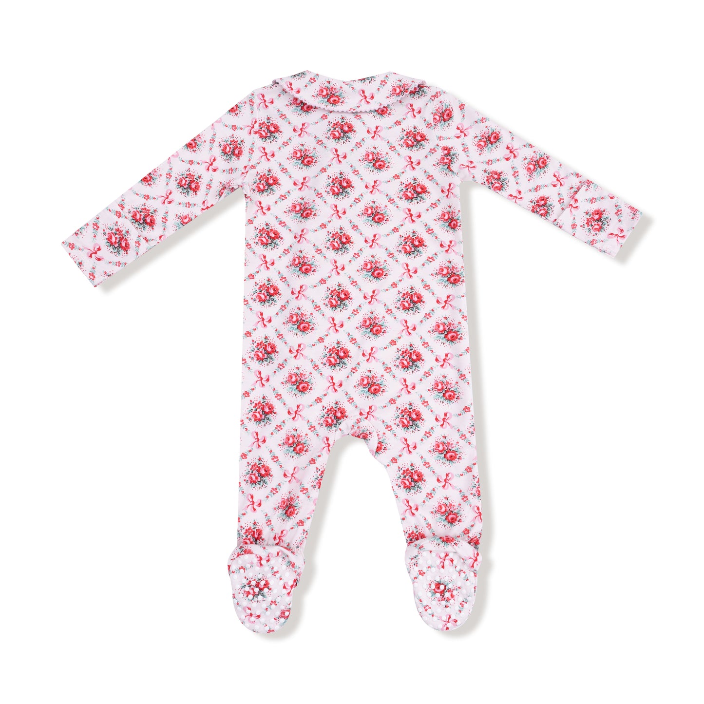 Peter Pan 2 Way Zipper Footie in our  Rose Bow Lattice print from Angel Dear