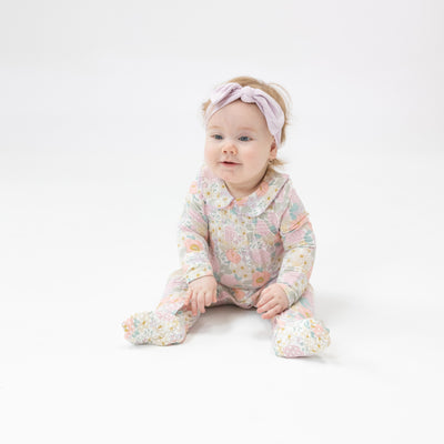 Smocked Peter Pan Footie - Peonies & Roses-Angel Dear