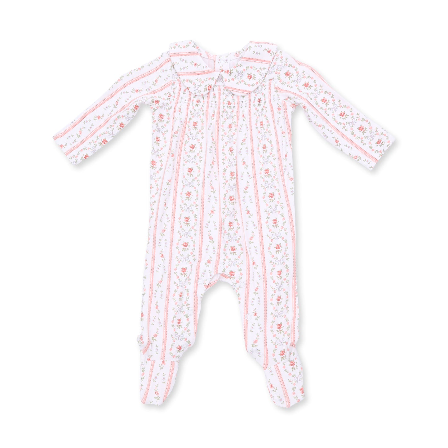 Marnie Rosebud Stripe - Smocked Peter Pan Snap Footie