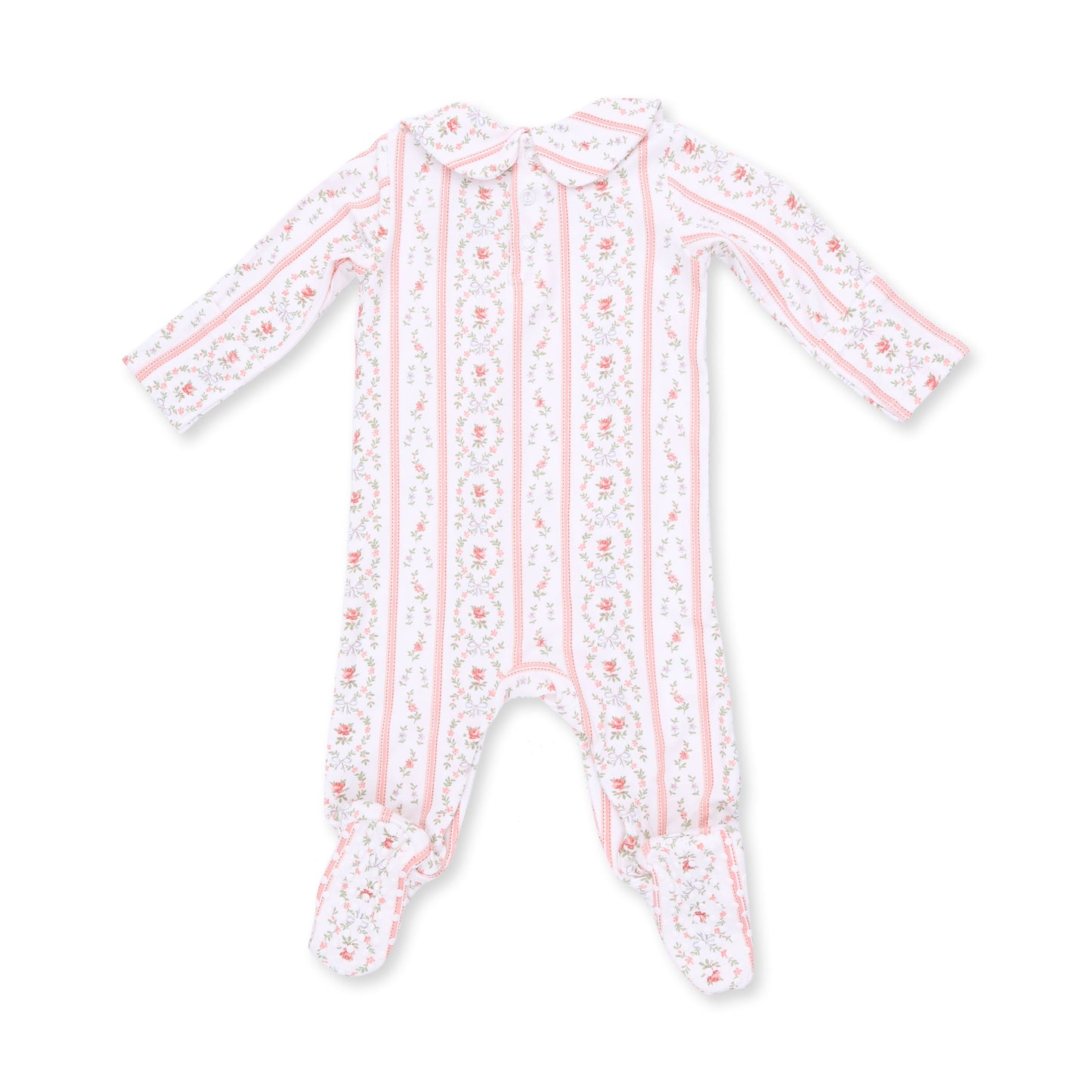 Marnie Rosebud Stripe - Smocked Peter Pan Snap Footie