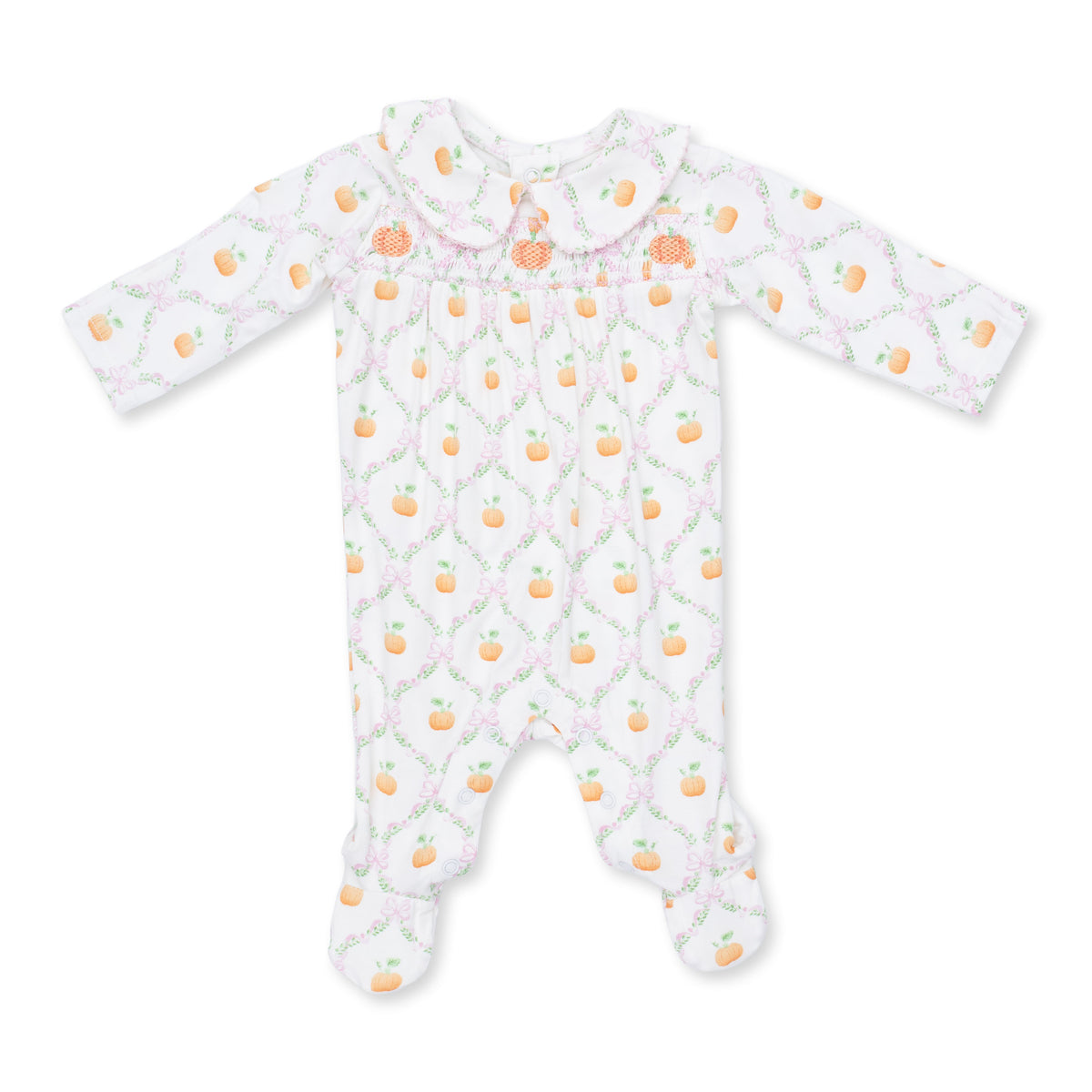 Pretty Pumpkin Trellis - Smocked Peter Pan Snap Footie