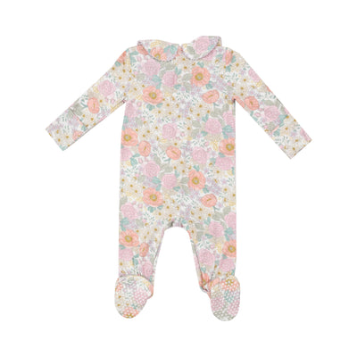 Smocked Peter Pan Footie - Peonies & Roses-Angel Dear