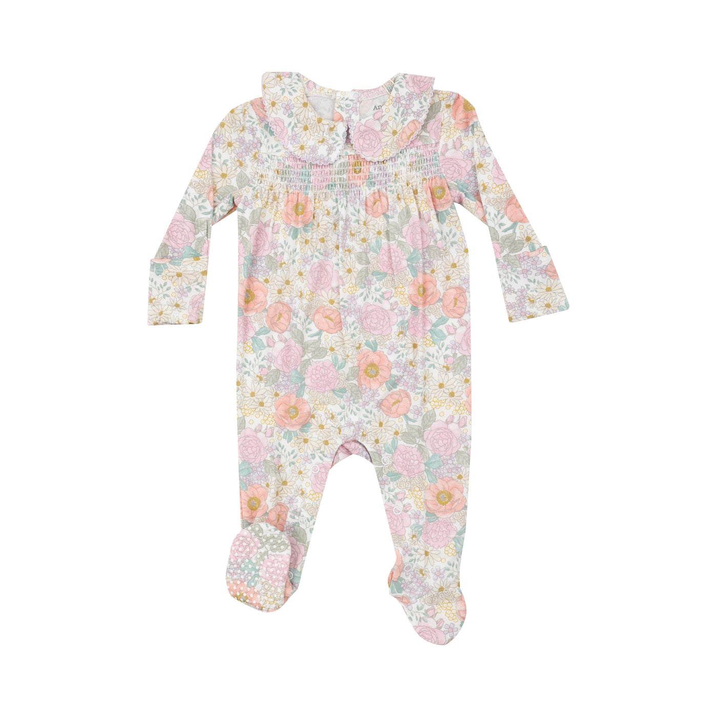 Smocked Peter Pan Footie - Peonies & Roses-Angel Dear