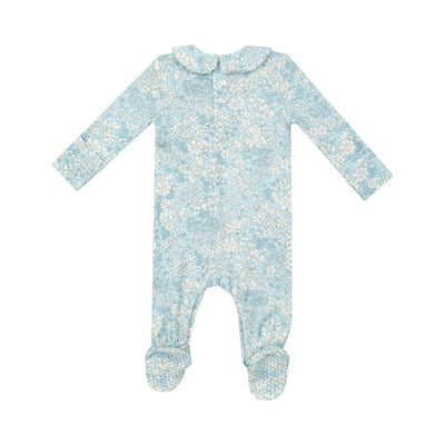 Smocked Peter Pan Footie - Blue Meadow Floral