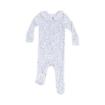 Smocked Peter Pan Footie - Blue Calico Floral