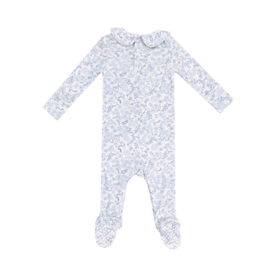 Smocked Peter Pan Footie - Blue Calico Floral