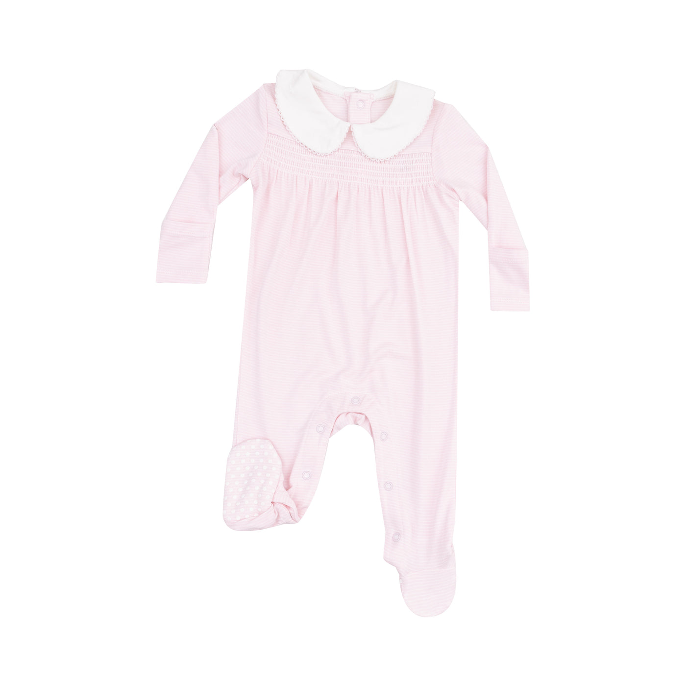 Smocked Peter Pan Footie - Stripe Classic Pink