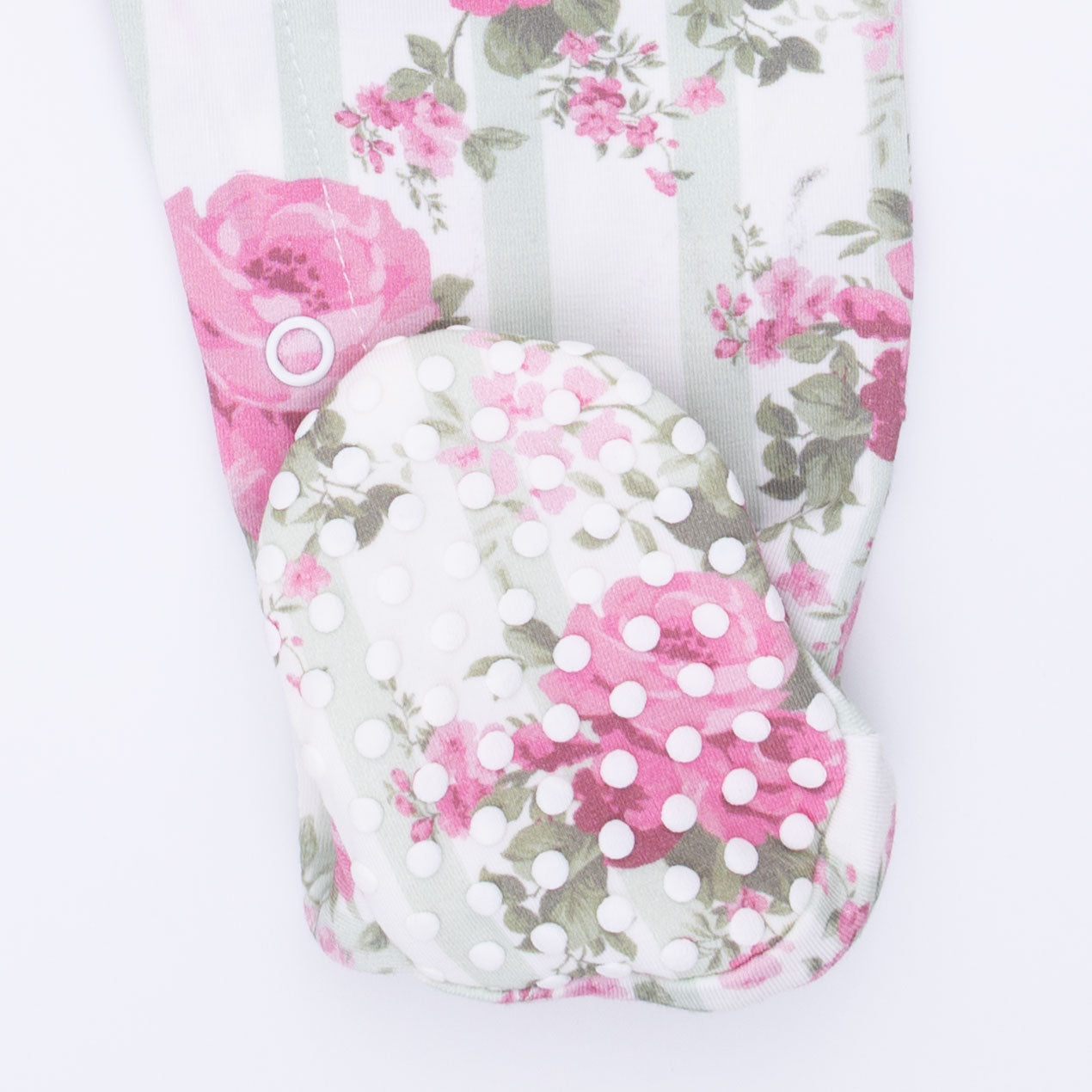 Cabbage Rose Stripe - Smocked Peter Pan Snap Footie