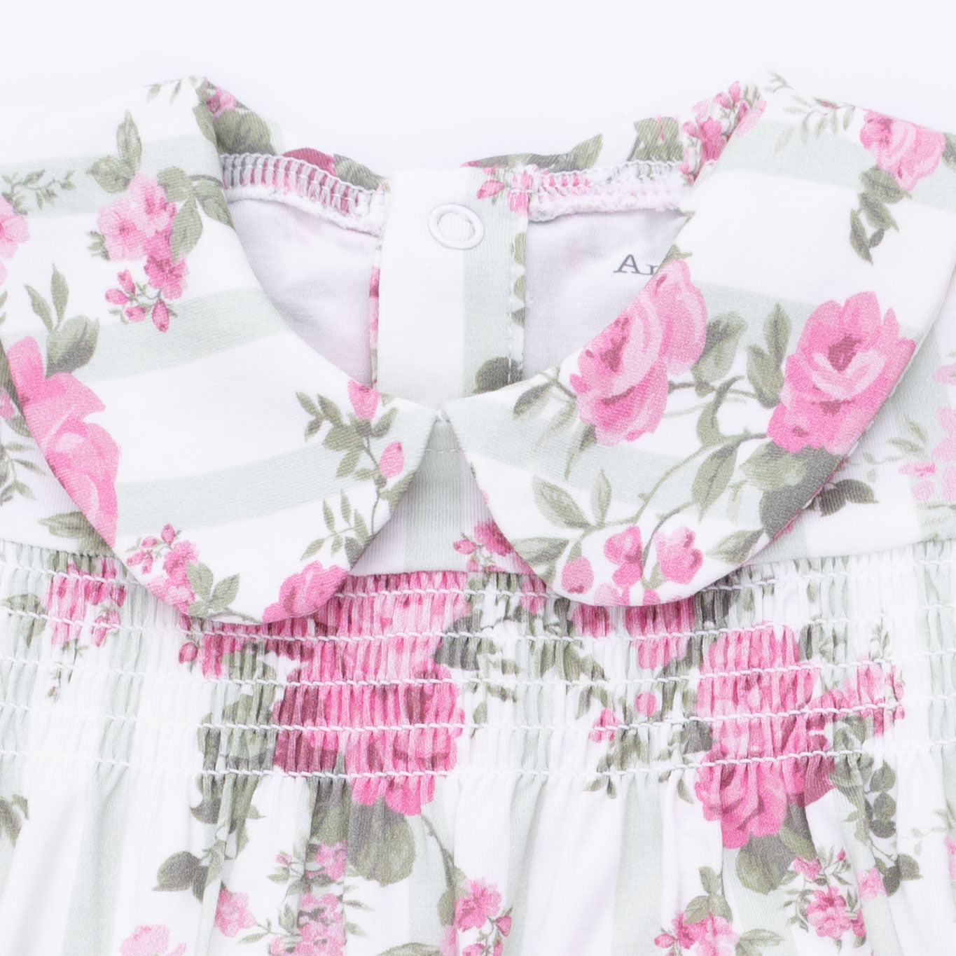 Cabbage Rose Stripe - Smocked Peter Pan Snap Footie