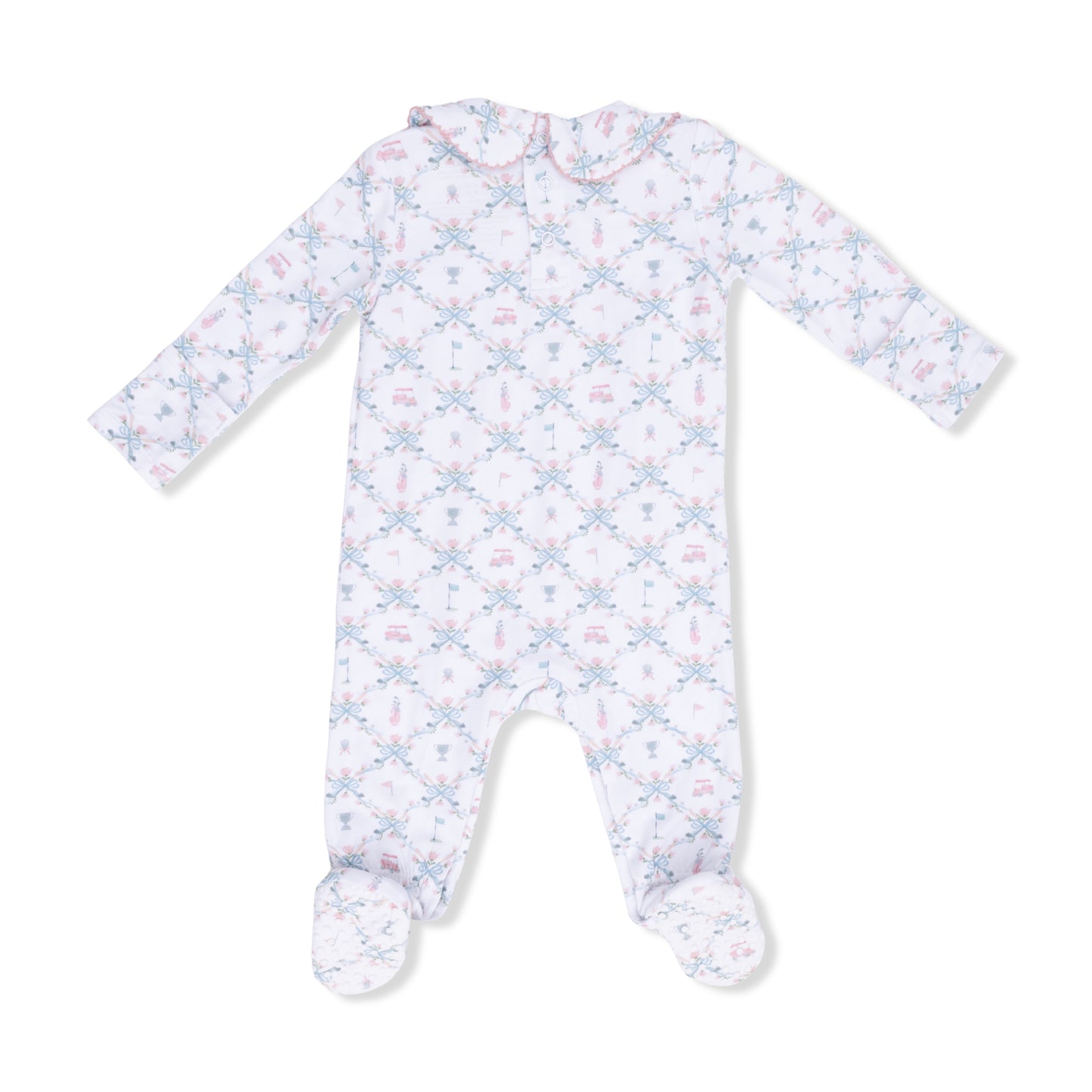 Golf Trellis Pink - Smocked Peter Pan Snap Footie-Angel Dear