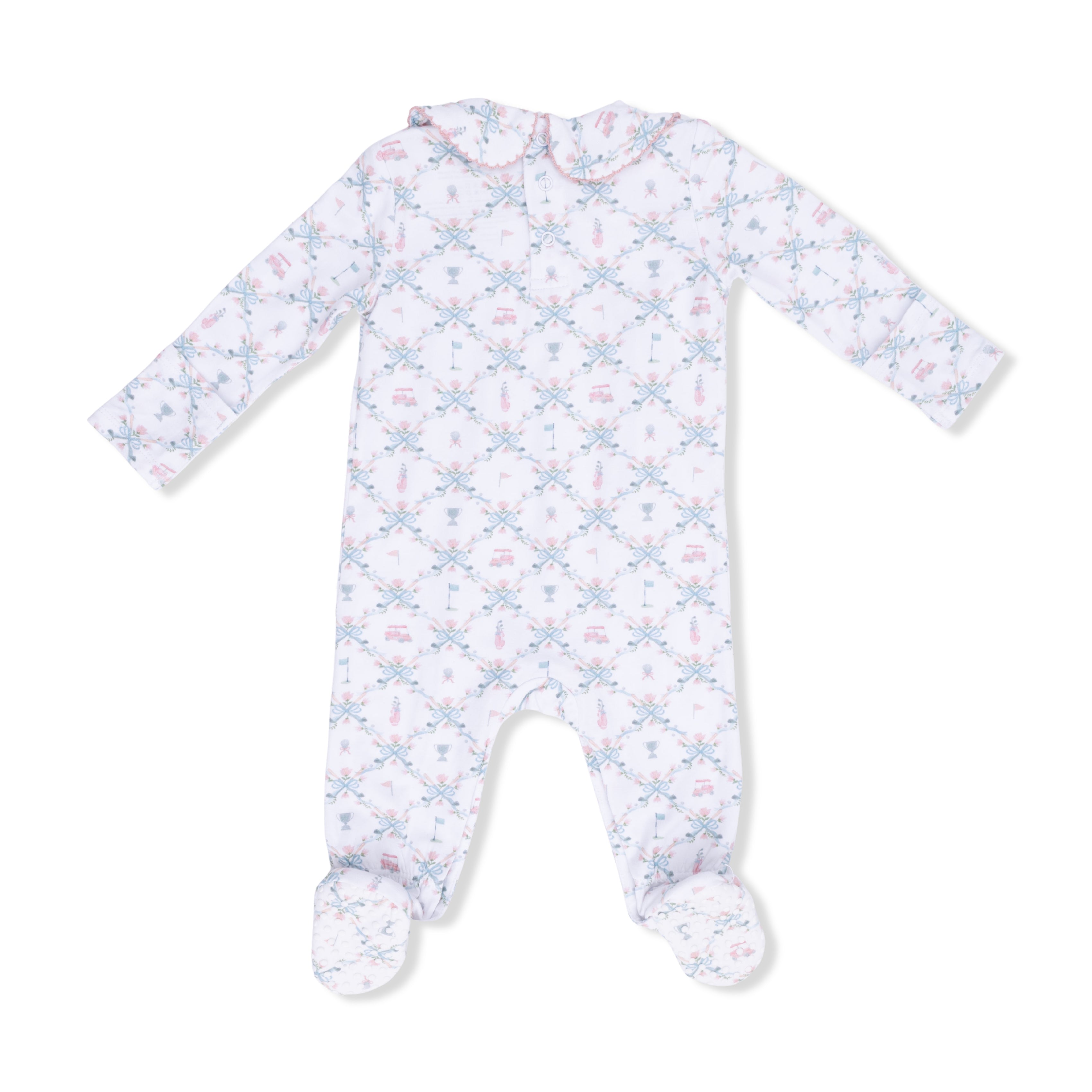 Golf Trellis Pink - Smocked Peter Pan Snap Footie-Angel Dear