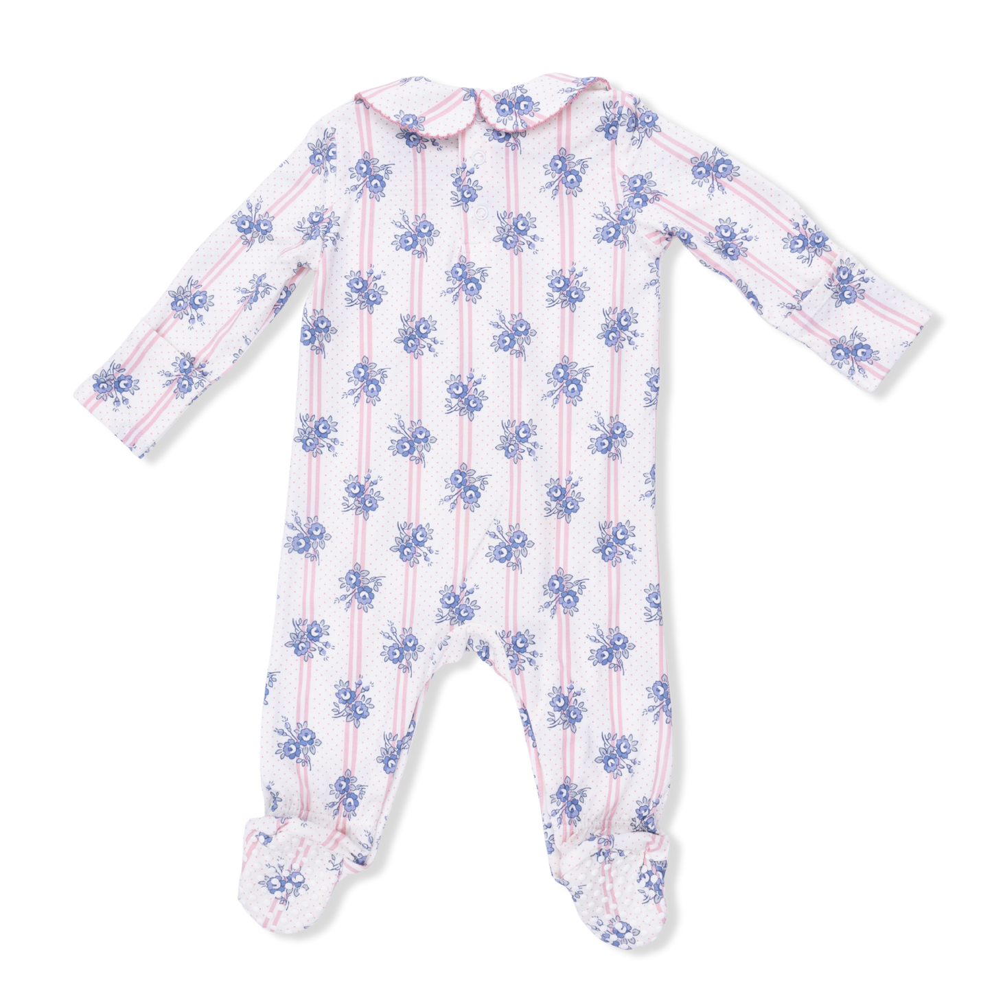 Stripe Dot Roses - Smocked Peter Pan Snap Footie-Angel Dear