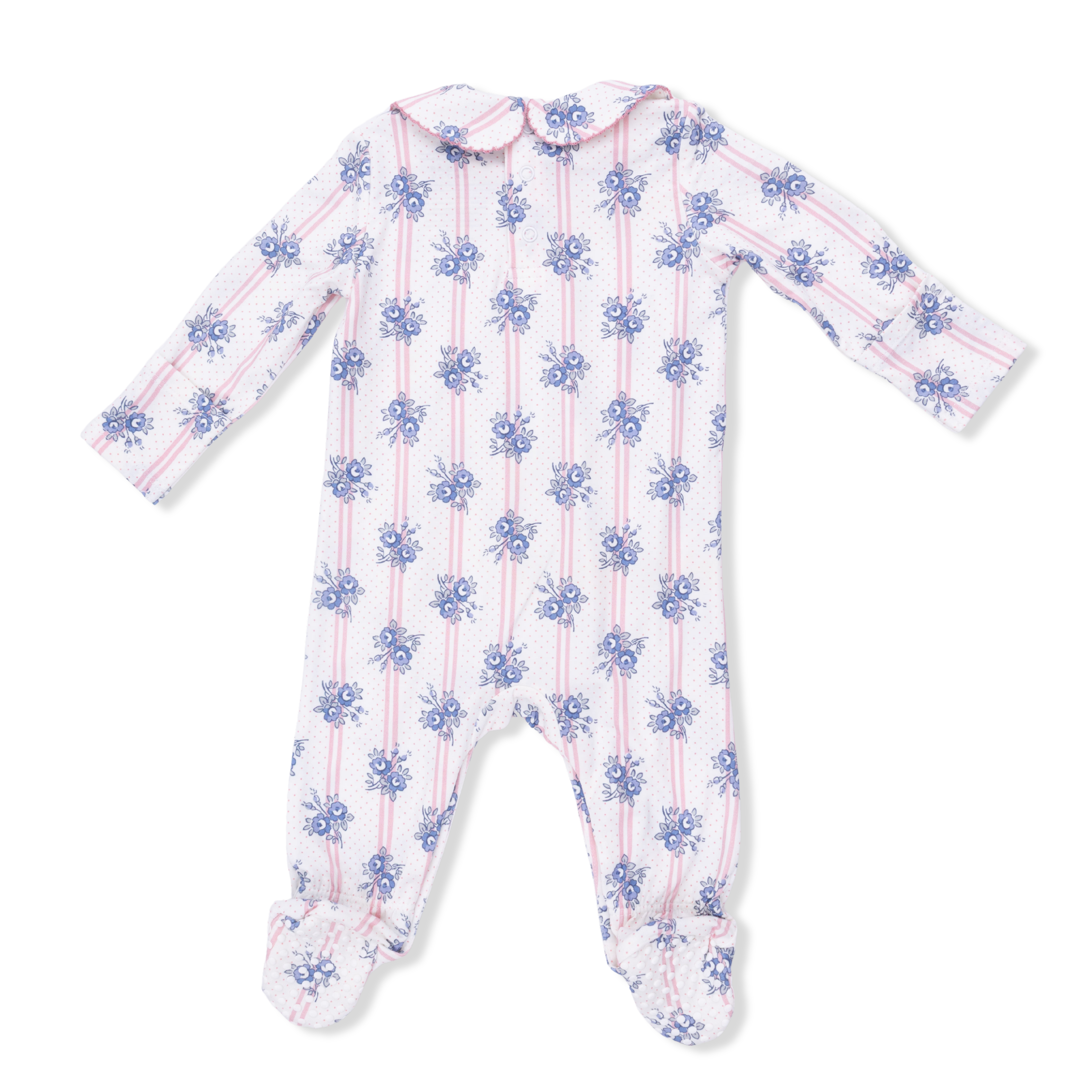 Stripe Dot Roses - Smocked Peter Pan Snap Footie-Angel Dear