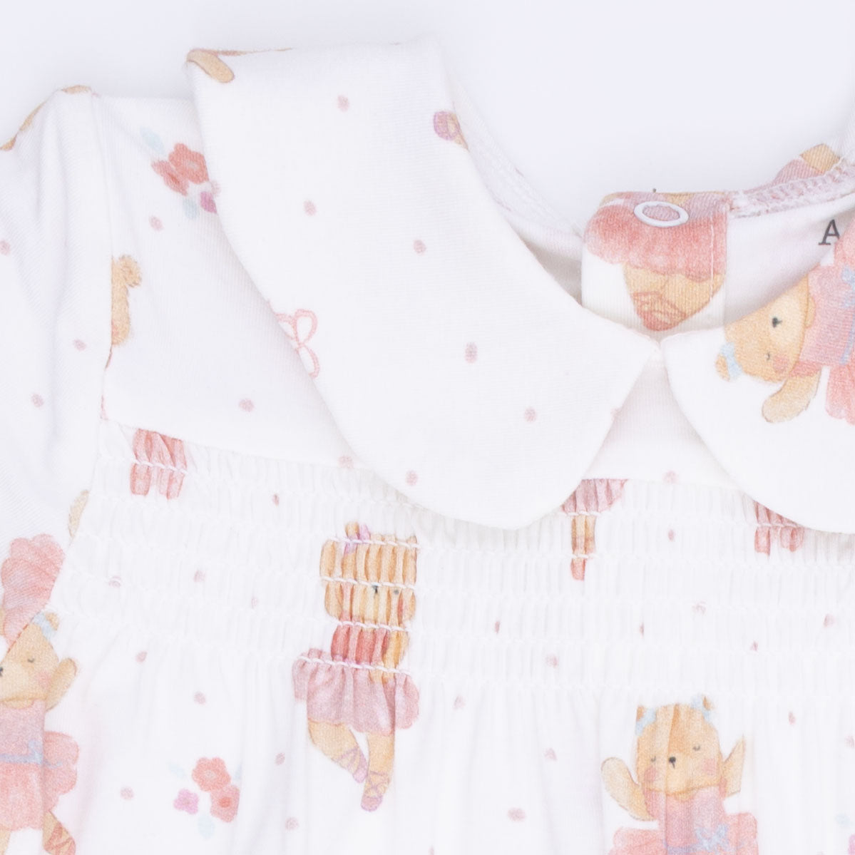 Teddy Bear Ballerina - Smocked Peter Pan Snap Footie