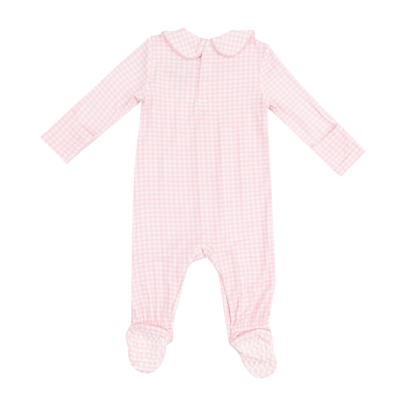 Smocked Peter Pan Footie - Mini Gingham Pink