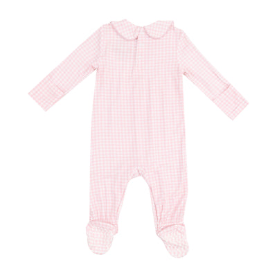 Smocked Peter Pan Footie - Mini Gingham Pink